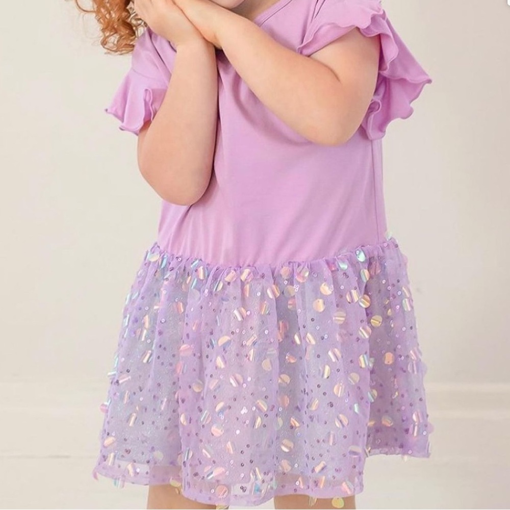 Purple Flutter Sleeve Dress with paillette sequins bottom